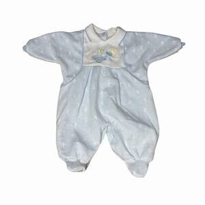 Vintage Baby Dior Footed Romper Medium 12-17 Lbs Blue Airplane Bunny Sleepsuit